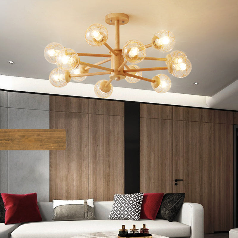 Bolas Luz de colgante de lámpara Estilo minimalista Luz de techo de sala de estar de madera