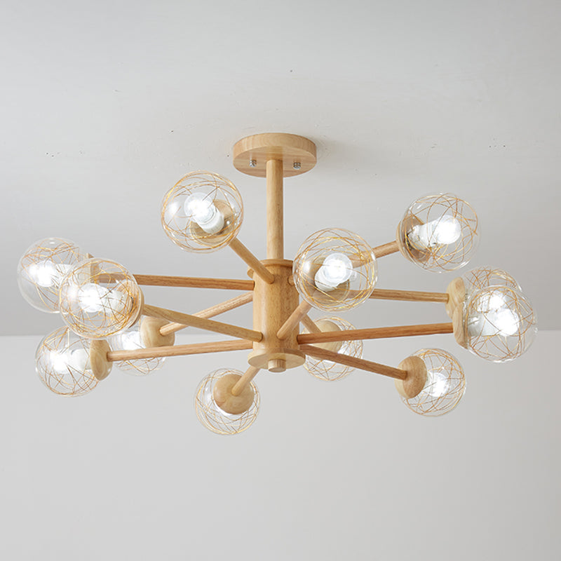 Bolas Luz de colgante de lámpara Estilo minimalista Luz de techo de sala de estar de madera