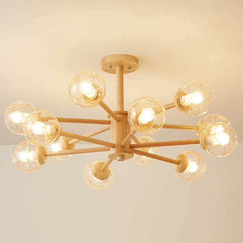 Bolas Luz de colgante de lámpara Estilo minimalista Luz de techo de sala de estar de madera