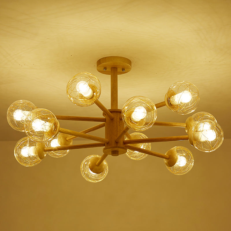 Bolas Luz de colgante de lámpara Estilo minimalista Luz de techo de sala de estar de madera