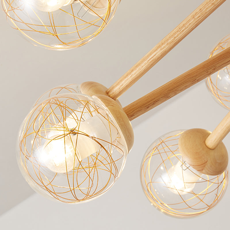 Bolas Luz de colgante de lámpara Estilo minimalista Luz de techo de sala de estar de madera