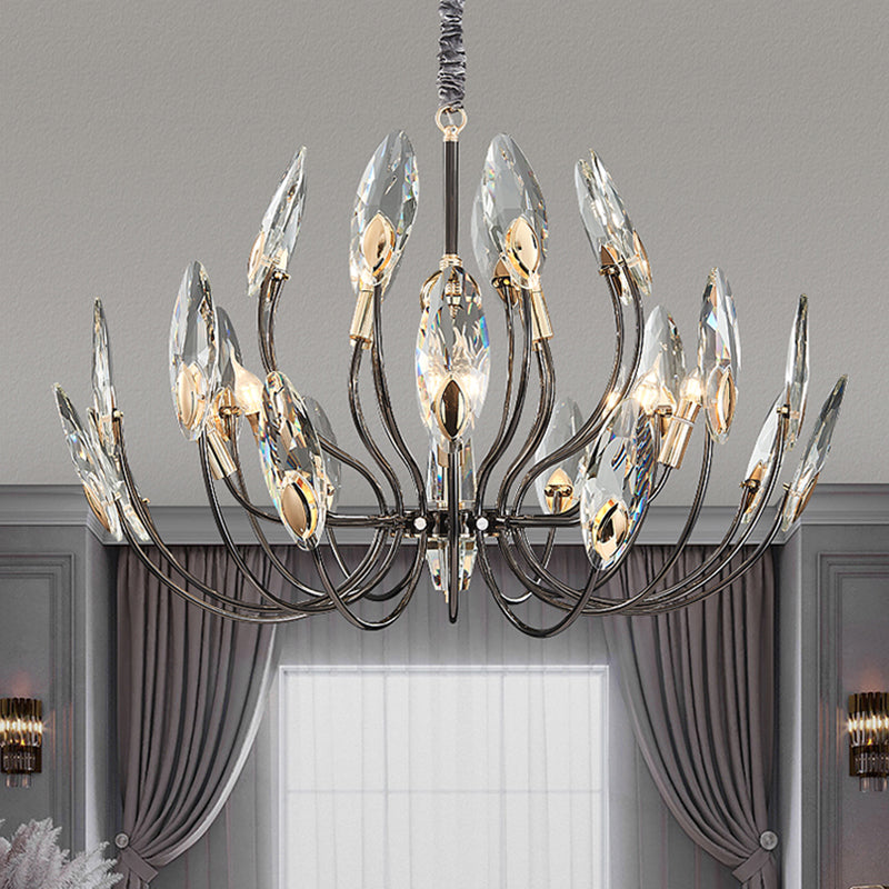 Black Branch Pendant Light in Traditional Luxury Style Stainless-Steel Chandelier with Crystal Shade