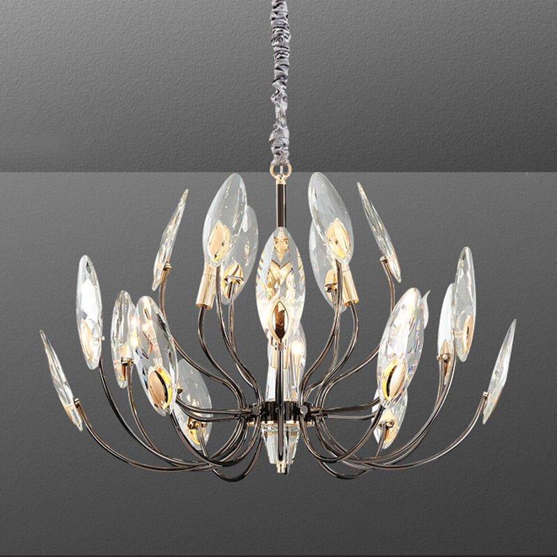 Black Branch Pendant Light in Traditional Luxury Style Stainless-Steel Chandelier with Crystal Shade
