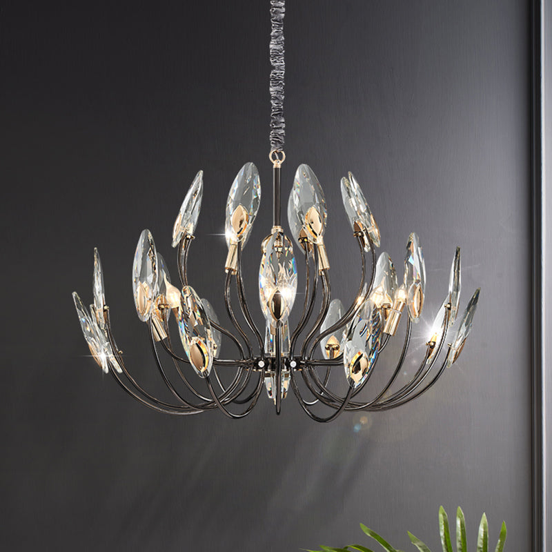 Black Branch Pendant Light in Traditional Luxury Style Stainless-Steel Chandelier with Crystal Shade
