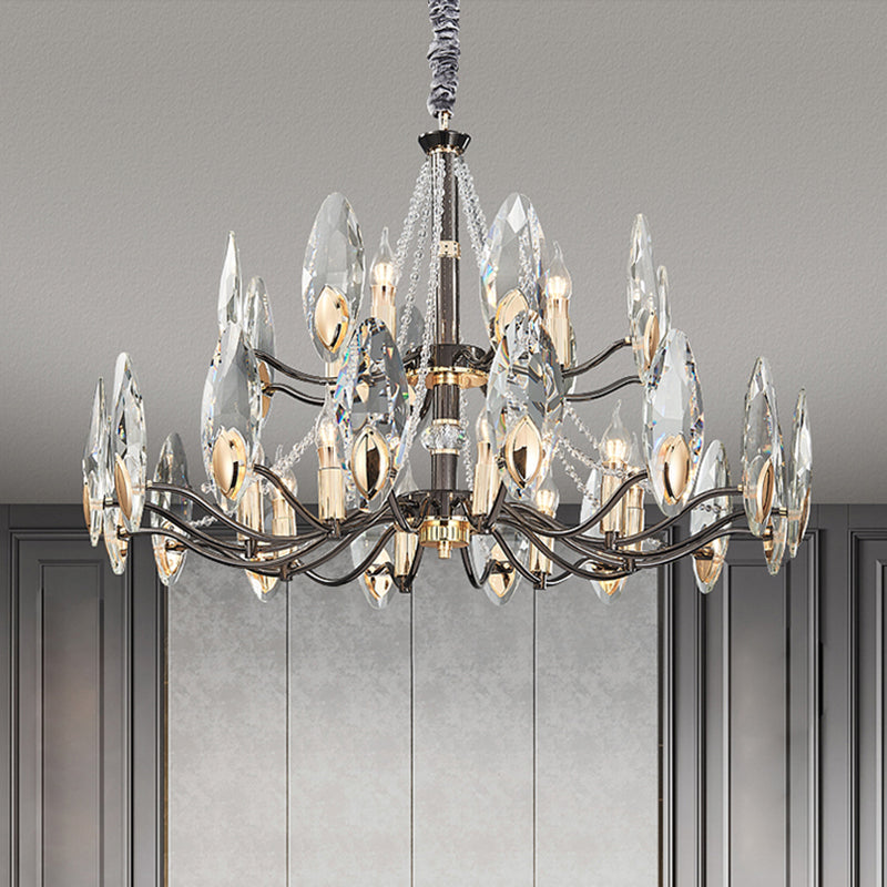 Black Branch Pendant Light in Traditional Luxury Style Stainless-Steel Chandelier with Crystal Shade