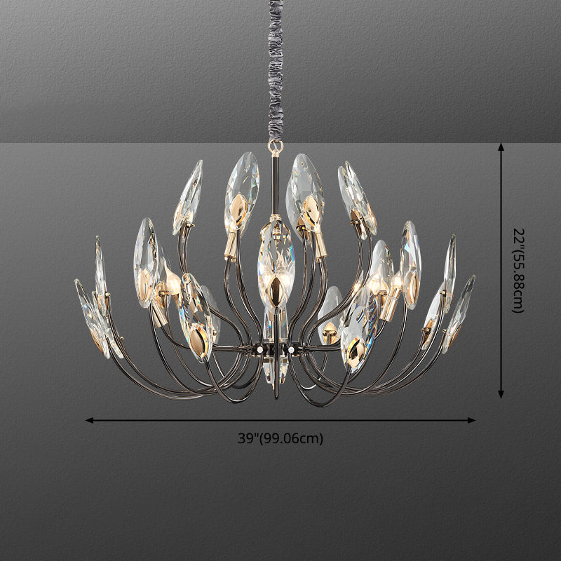 Black Branch Pendant Light in Traditional Luxury Style Stainless-Steel Chandelier with Crystal Shade