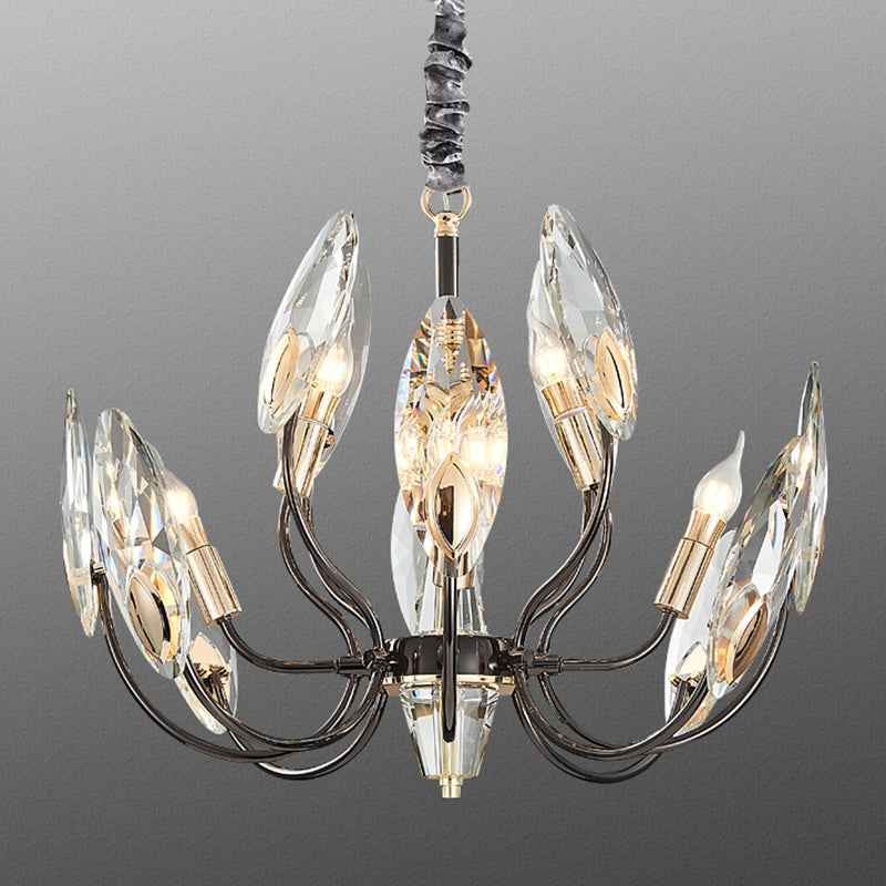 Black Branch Pendant Light in Traditional Luxury Style Stainless-Steel Chandelier with Crystal Shade