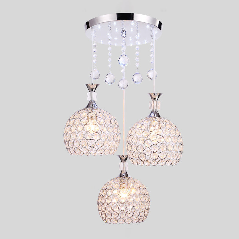 3 lumières Suspension de lumière à la balle Pendant les lumières suspendues en cristal simple moderne pour le chevet
