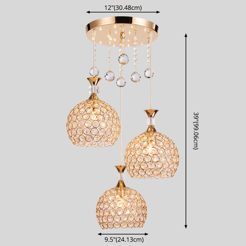 3 lumières Suspension de lumière à la balle Pendant les lumières suspendues en cristal simple moderne pour le chevet