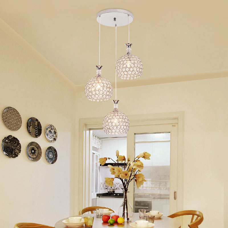 3 lumières Suspension de lumière à la balle Pendant les lumières suspendues en cristal simple moderne pour le chevet