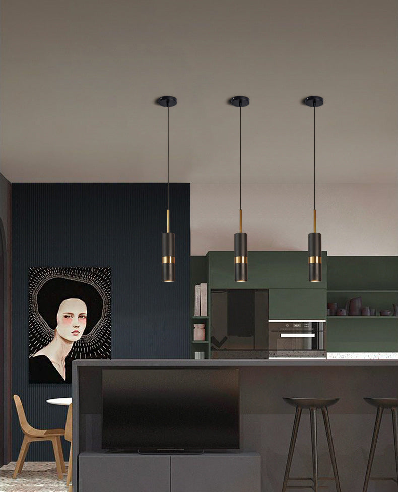 1 Light Cylinder Pendant Lighting Modern Metallic Pendant Ceiling Lights for Restaurant