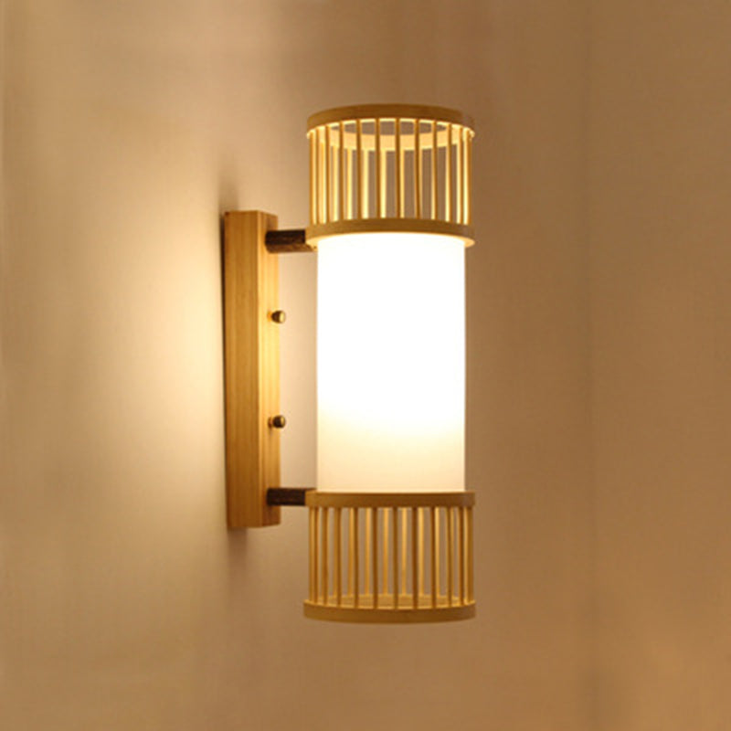 Cylindrical Wall Mounted Lighting Minimalist Style Wood Beige Wall Mounted Light Fixture