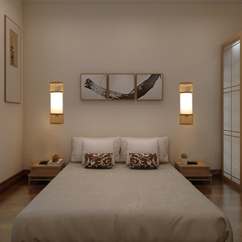 Cylindrical Wall Mounted Lighting Minimalist Style Wood Beige Wall Mounted Light Fixture