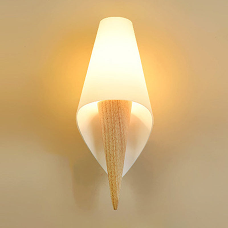 Shaded Bedroom Wall Mounted Light Wood Simplicity Style Sconce Light Fixture in Beige