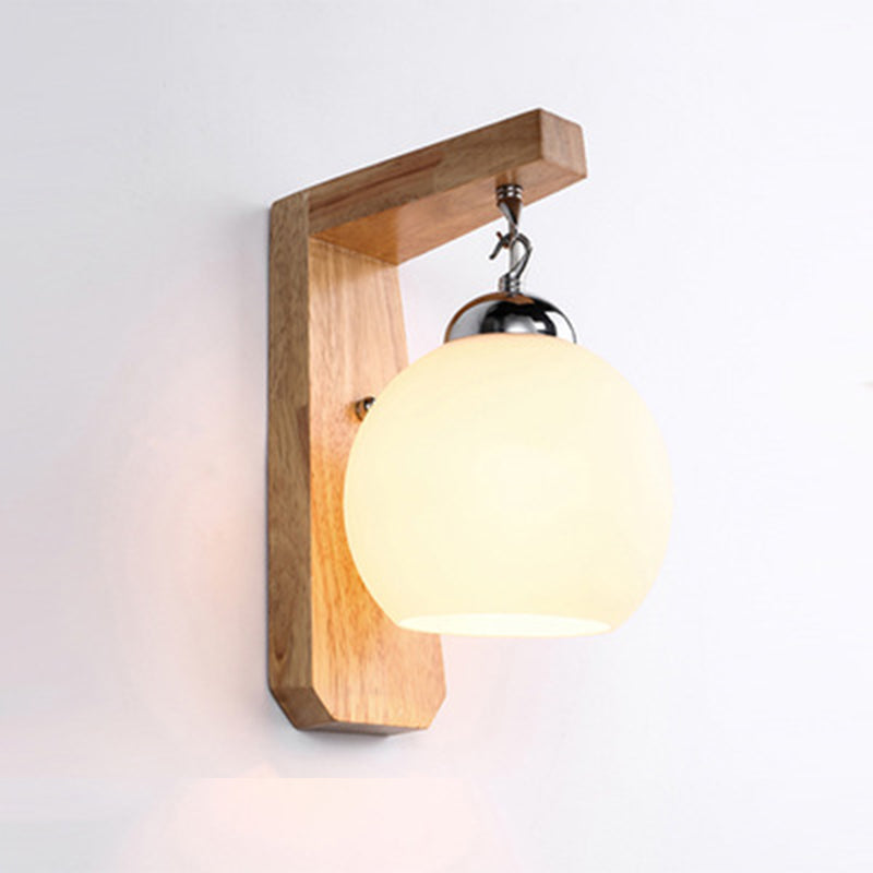 Shaded Bedroom Wall Mounted Light Wood Simplicity Style Sconce Light Fixture in Beige