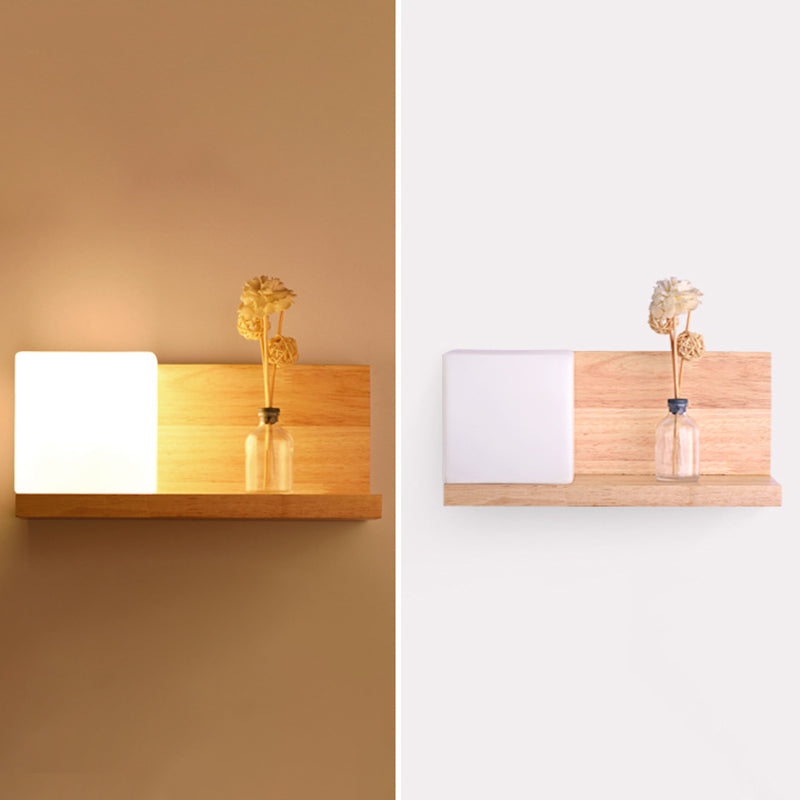 Shaded Bedroom Wall Mounted Light Wood Simplicity Style Sconce Light Fixture in Beige