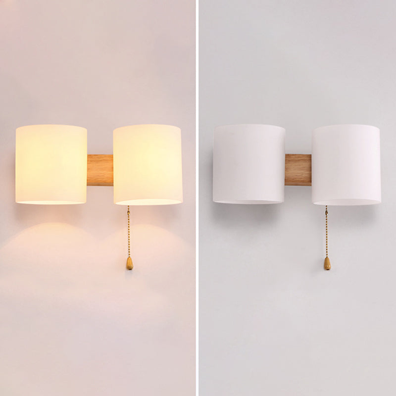 Shaded Bedroom Wall Mounted Light Wood Simplicity Style Sconce Light Fixture in Beige