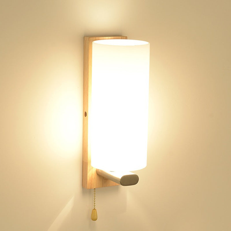 Wood Geometric Wall Sconce Lighting Simplicity-Style Wall Lighting Fixture in Beige