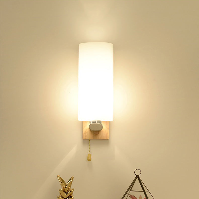 Wood Geometric Wall Sconce Lighting Simplicity-Style Wall Lighting Fixture in Beige