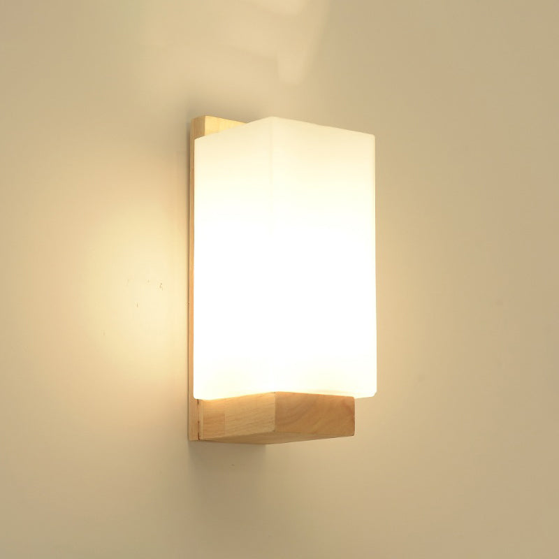 Wood Geometric Wall Sconce Lighting Simplicity-Style Wall Lighting Fixture in Beige