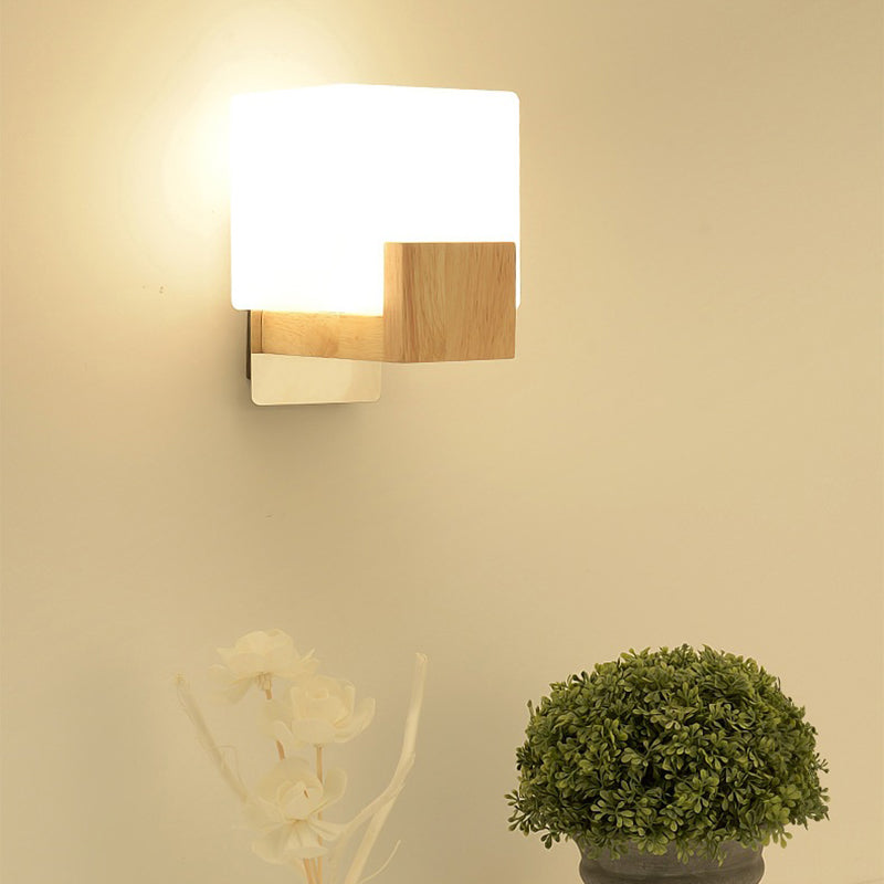 Wood Geometric Wall Sconce Lighting Simplicity-Style Wall Lighting Fixture in Beige
