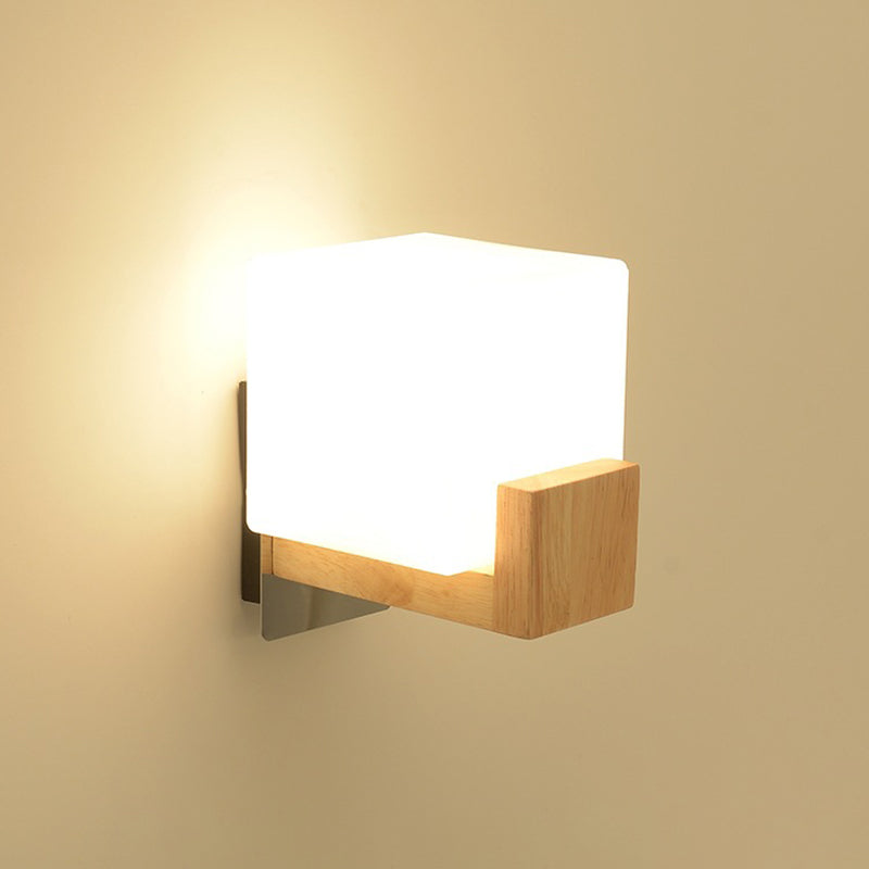 Wood Geometric Wall Sconce Lighting Simplicity-Style Wall Lighting Fixture in Beige