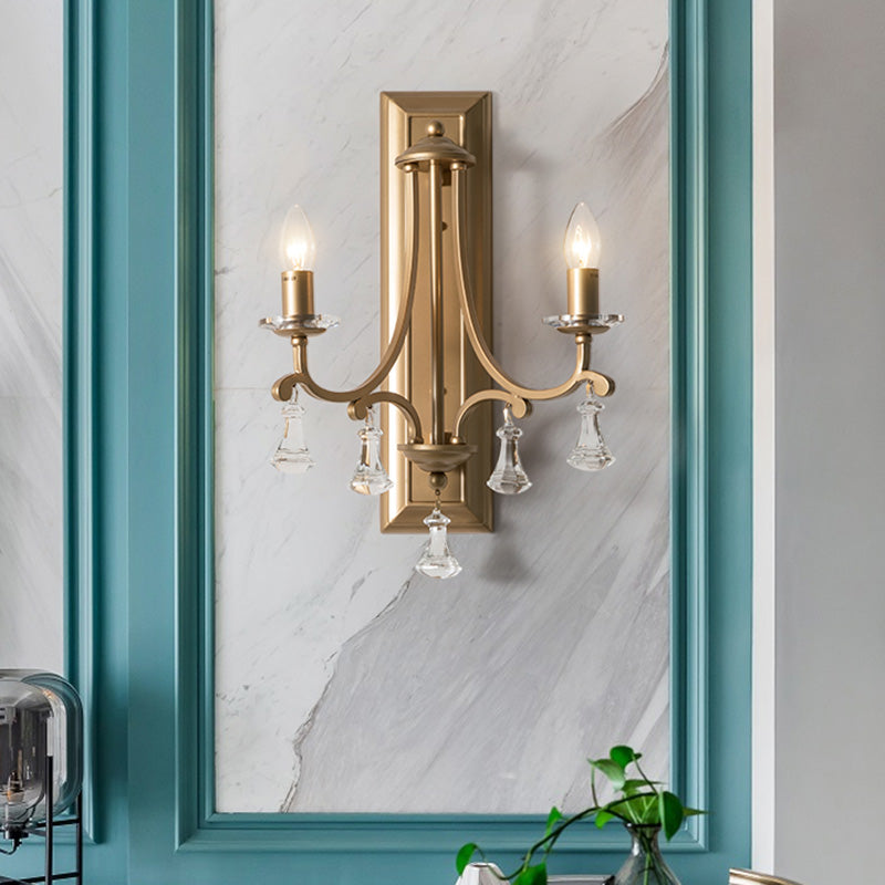 Gold 2 Bulbos Lámpara de pared de pared Retro Candelabra Candelabra Luz de montaje de pared para sala de estar