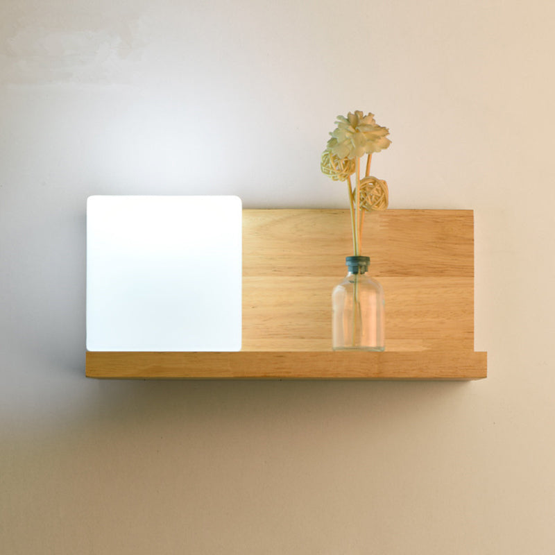 Illuminazione a parete quadrata in stile nordico lampada da parete camera da letto in legno in beige