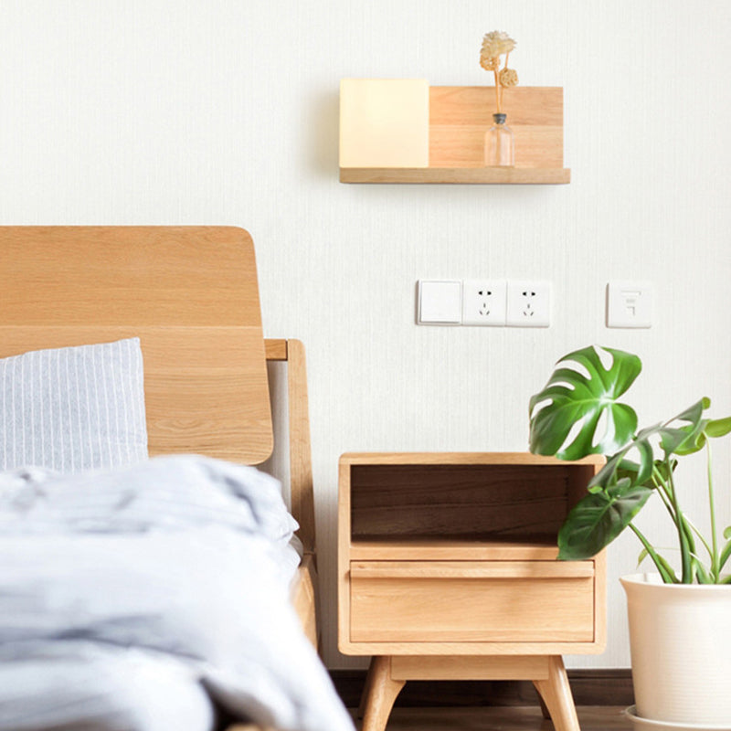 Illuminazione a parete quadrata in stile nordico lampada da parete camera da letto in legno in beige