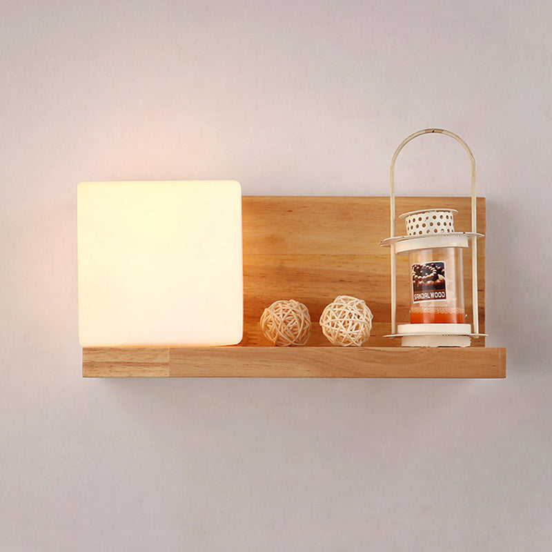 Illuminazione a parete quadrata in stile nordico lampada da parete camera da letto in legno in beige