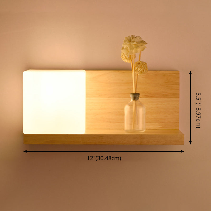 Illuminazione a parete quadrata in stile nordico lampada da parete camera da letto in legno in beige