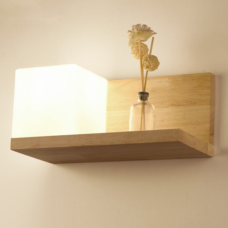 Illuminazione a parete quadrata in stile nordico lampada da parete camera da letto in legno in beige