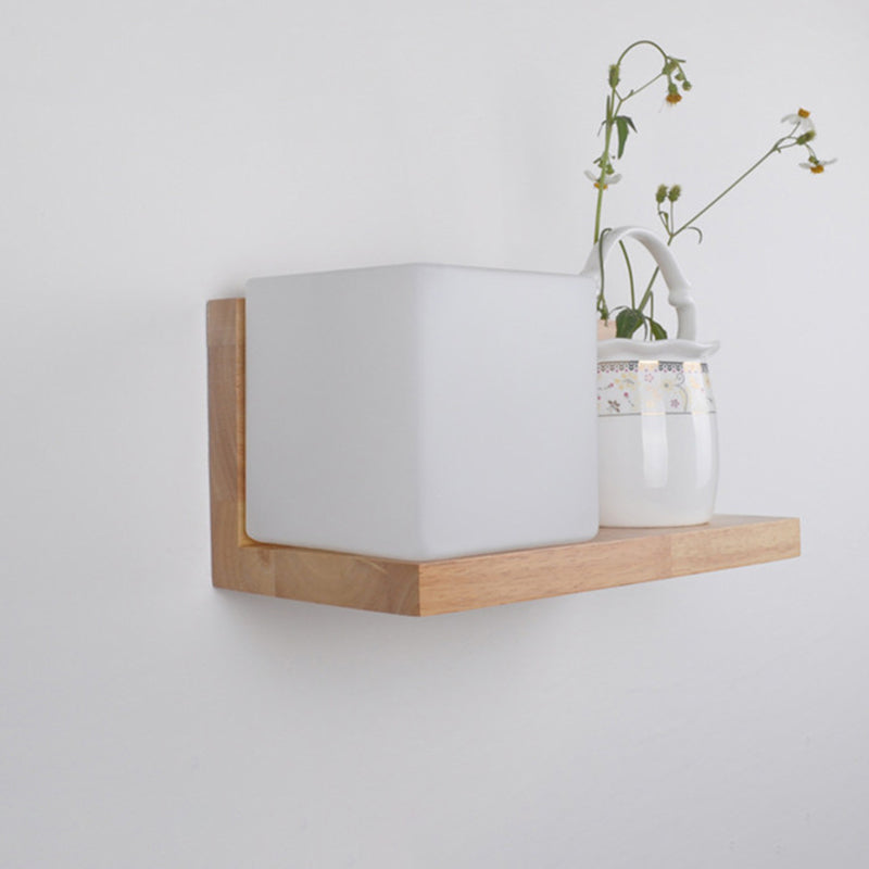 Illuminazione a parete quadrata in stile nordico lampada da parete camera da letto in legno in beige