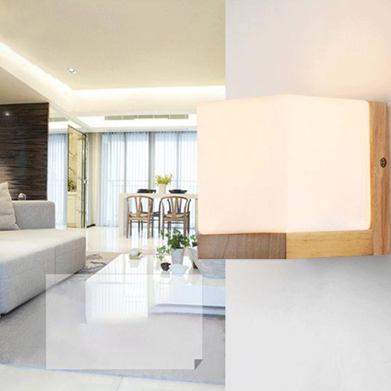Square Wall Mounted Lamp Modern Simplicity Wood Wall Mount Lamp for Living Room