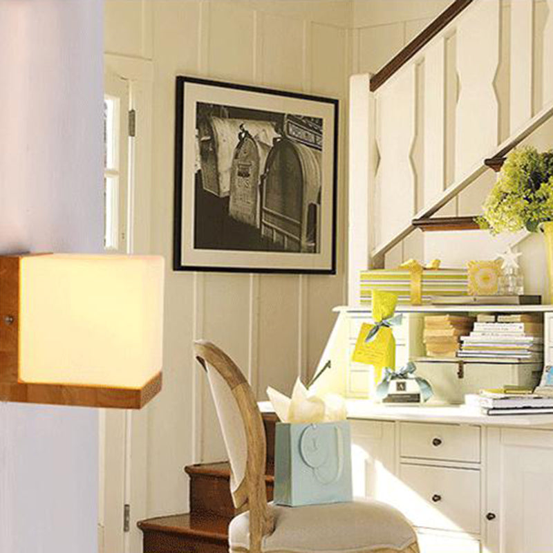 Square Wall Mounted Lamp Modern Simplicity Wood Wall Mount Lamp for Living Room