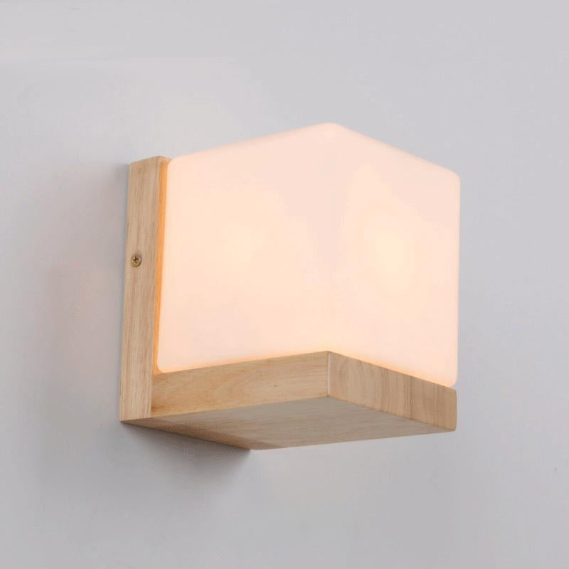 Square Wall Mounted Lamp Modern Simplicity Wood Wall Mount Lamp for Living Room