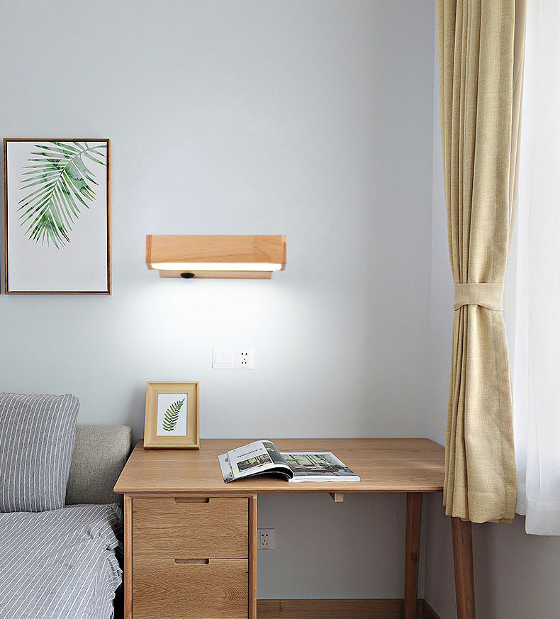 Moderne einfache HolzlED-Wandleuchten Rota-Tisch Wandmontierte Lampen für Schlafzimmer