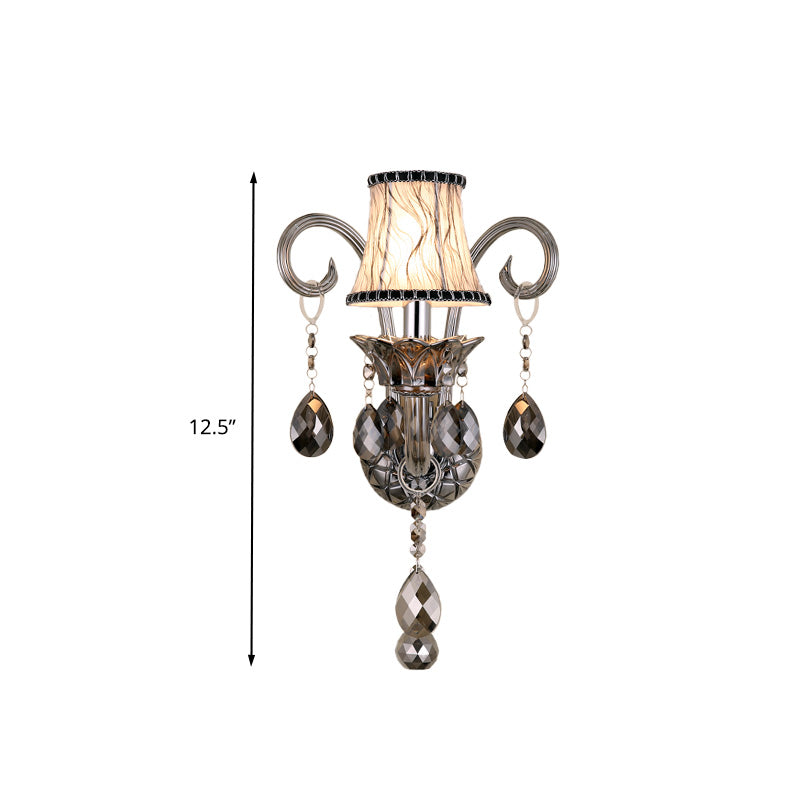1/2-Head Fabric Wall Sconce Traditionalist Chrome Bell Bedroom Wall Mounted Light with Crystal Draping