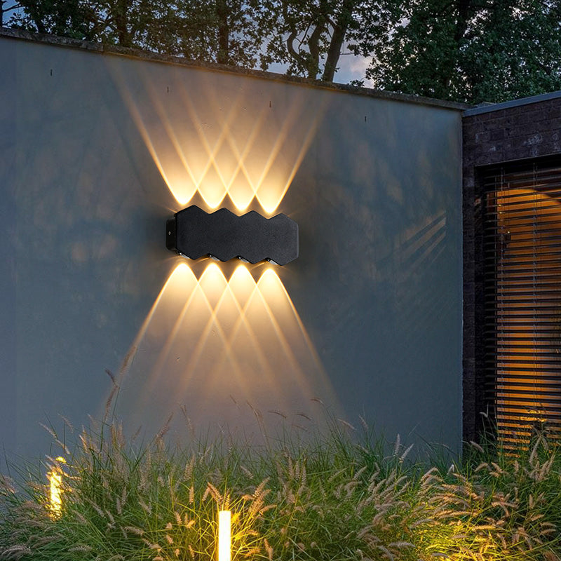 Black Outdoor LED Wall Sconce in Modern Creative Style Aluminium Geometric Waterproof Spotlight
