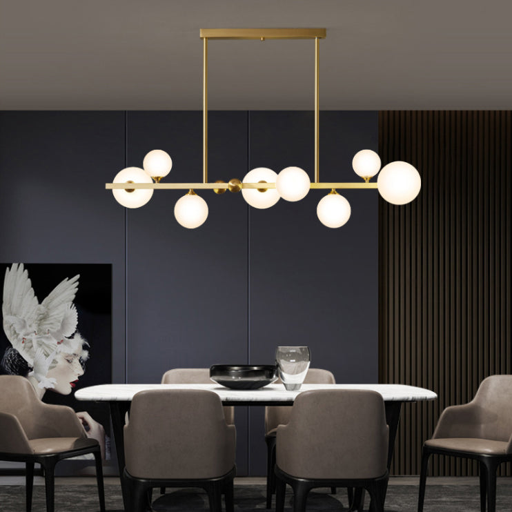 8-Light Glass Island Light in Modern Creative Style Copper Globe Pendant Light for Dining Room