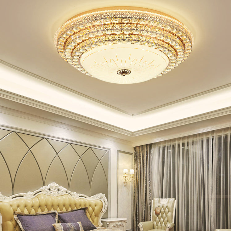 Crystal Gold LED Ceiling Light in Modern Luxury Style Wrought Iron Flush Mount with Glass Shade
