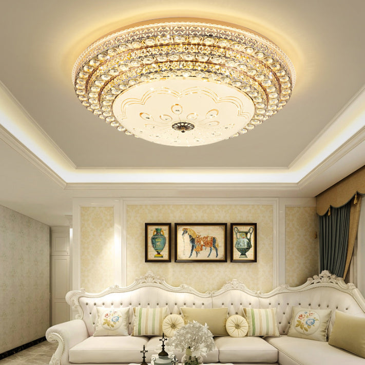 Crystal Gold LED Ceiling Light in Modern Luxury Style Wrought Iron Flush Mount with Glass Shade