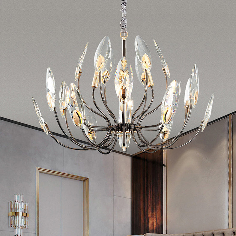 Black Branch Pendant Light in Traditional Luxury Style Stainless-Steel Chandelier with Crystal Shade