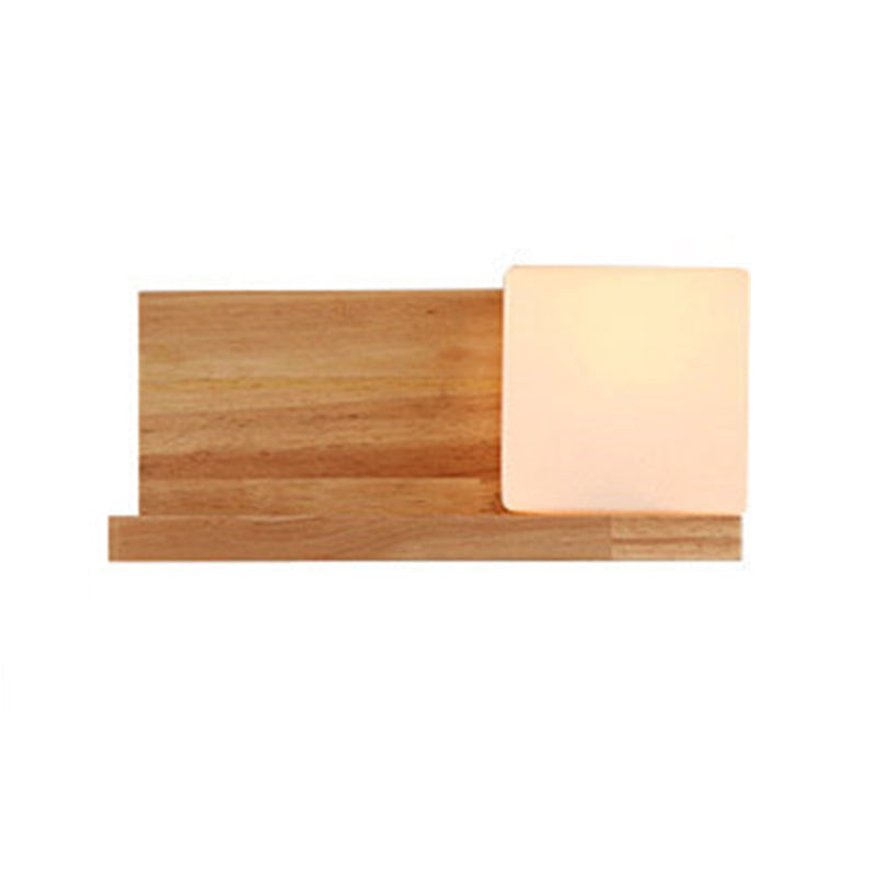 Illuminazione a parete quadrata in stile nordico lampada da parete camera da letto in legno in beige