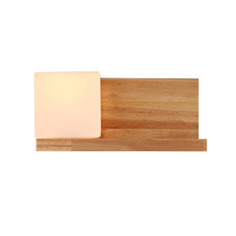 Illuminazione a parete quadrata in stile nordico lampada da parete camera da letto in legno in beige