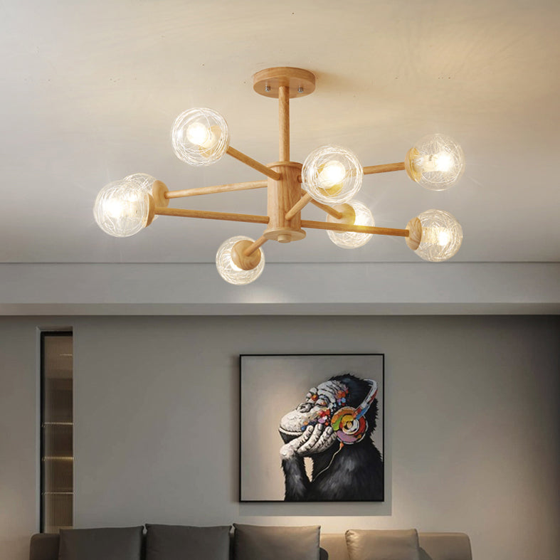 Bolas Luz de colgante de lámpara Estilo minimalista Luz de techo de sala de estar de madera