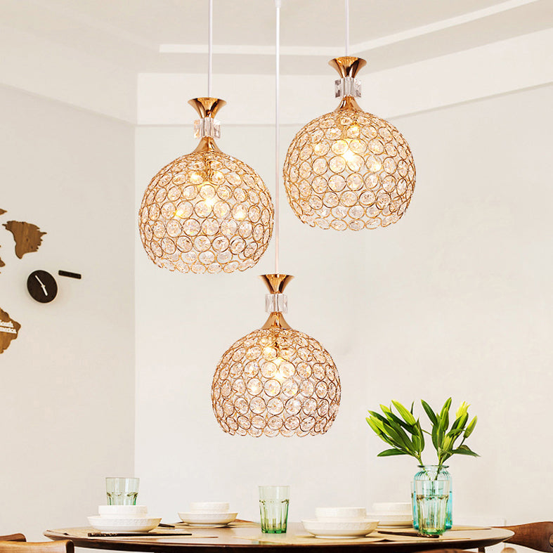 3 lumières Suspension de lumière à la balle Pendant les lumières suspendues en cristal simple moderne pour le chevet