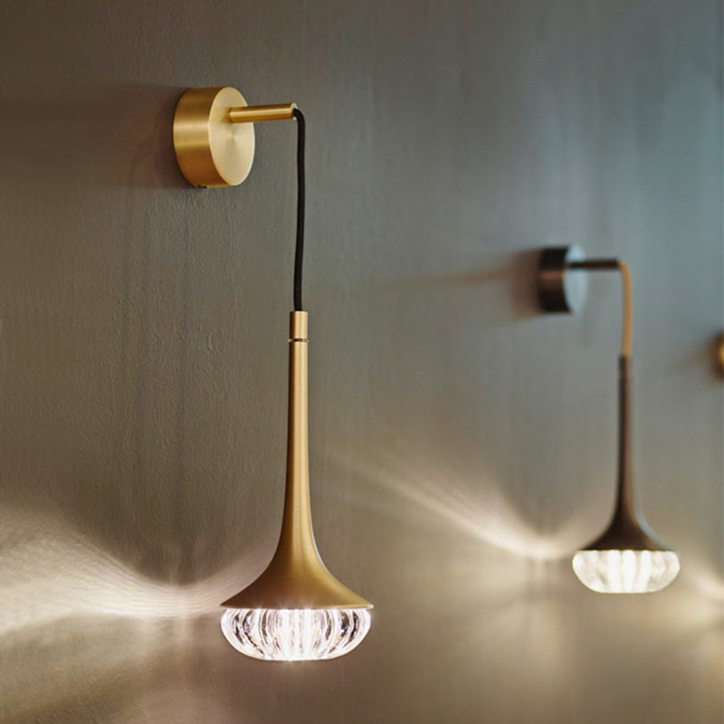 Teardrop Gold Crystal Sconce Light Modernism 1 Head LED Wall Lighting Fixture with Metal Round Backplate