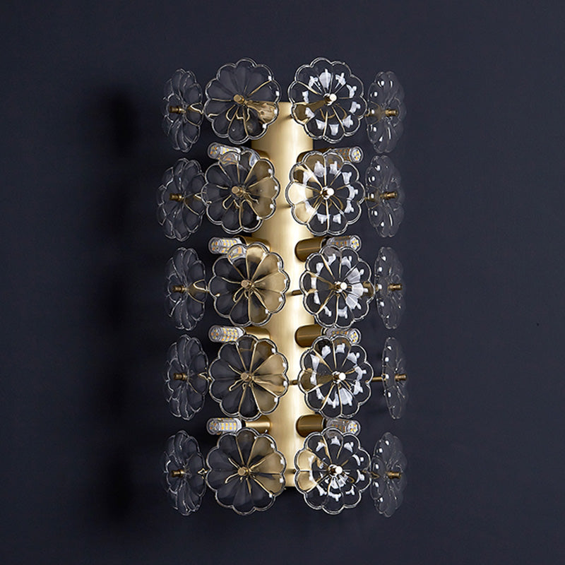 Minimalist 3 Bulbs Sconce Light Gold Floral Wall Mount Lighting with Crystal Shade for Bedroom