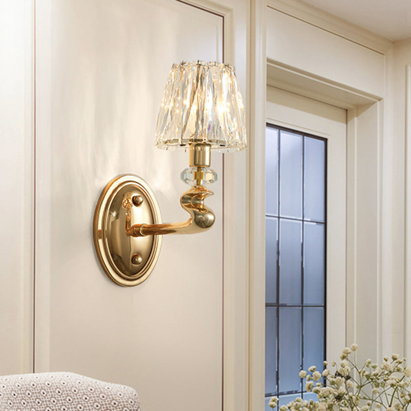 1/2 Lights Conical Wall Sconce Lighting Modernist Gold K9 Crystal Wall Light Fixture for Bedroom